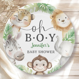 Oh Boy Jungle Baby Shower Safari Animals Paper Plates
