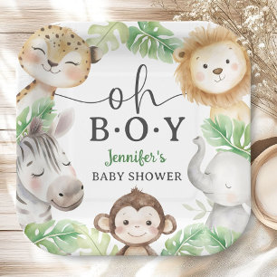Oh Boy Jungle Baby Shower Safari Animals  Paper Plates