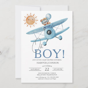 Oh Boy Jungle Safari Airplane Baby Shower Invitation