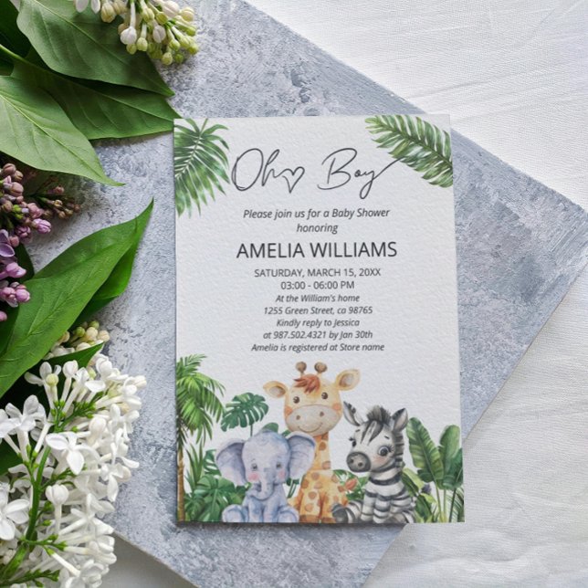 Oh Boy Jungle Safari Animals Baby Shower Invitation (Creator Uploaded)