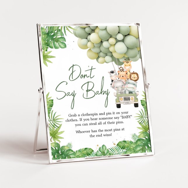 Oh Boy Jungle Safari Baby Shower Don't Say Baby Poster (Safari Truck Balloons Baby Shower Don't Say Baby Sign)