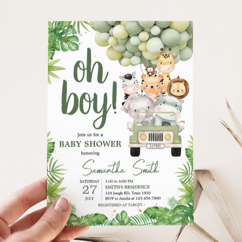 Oh Boy Jungle Safari Baby Shower  Invitation