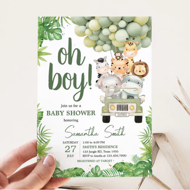 Oh Boy Jungle Safari Baby Shower Invitation Zazzle