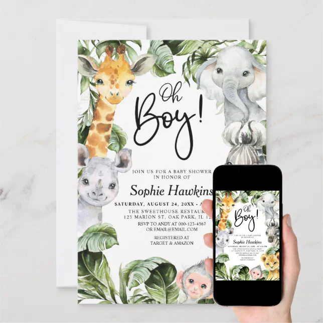 Oh Boy Jungle Safari Baby Shower Invitation Zazzle