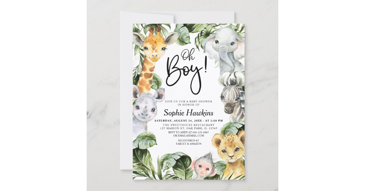 Oh Boy Jungle Safari Baby Shower Invitation Zazzle