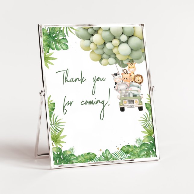 Oh Boy Jungle Safari Baby Thank you for Coming Poster (Safari Truck Balloons Baby Shower Thank you for Coming Sign)