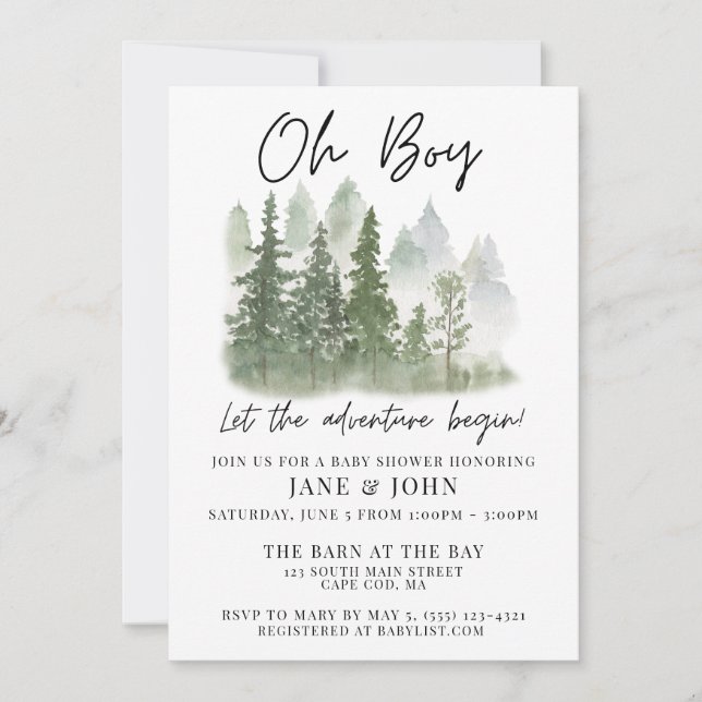 "Oh Boy, Let the Adventure Begin" Baby Shower Invitation (Front)