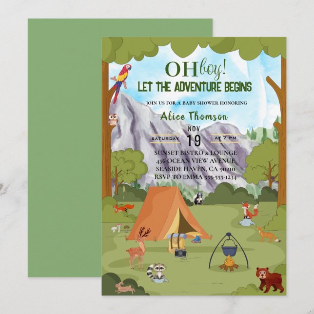 oh boy let the adventure begins forest baby shower invitation (Front/Back)