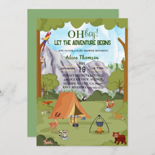 oh boy let the adventure begins forest baby shower invitation