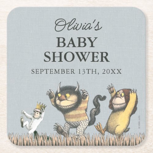 Oh Boy Let the Wild Rumpus Start  Baby Shower Square Paper Coaster