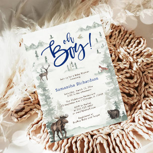 Oh Boy Let's Adventure Begin Forest Baby Shower Invitation