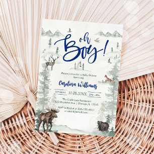 Oh Boy Let's Adventure Begin Forest Baby Shower Invitation