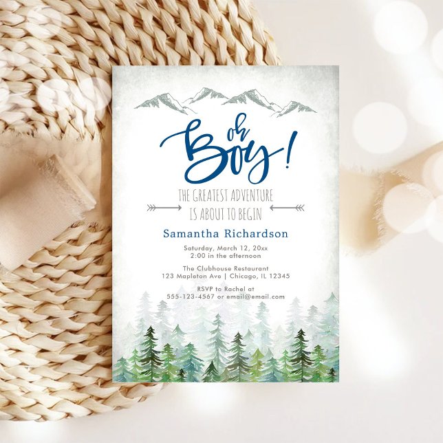 Oh Boy Let's Adventure Begin Forest Baby Shower  Invitation (Creator Uploaded)