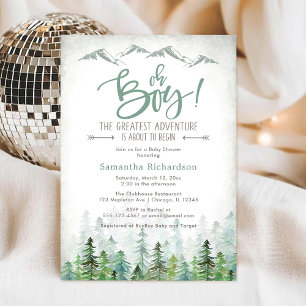 Oh Boy Let's Adventure Begin Forest Baby Shower Invitation