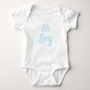 Oh Boy light blue script baby shower gender reveal Baby Bodysuit