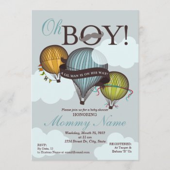 Oh Boy Lil Man Hot Air Balloon Shower Invitation by SweetPeaCards at Zazzle