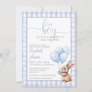 Oh Boy Little Bunny Blue Balloons Baby Shower Invitation