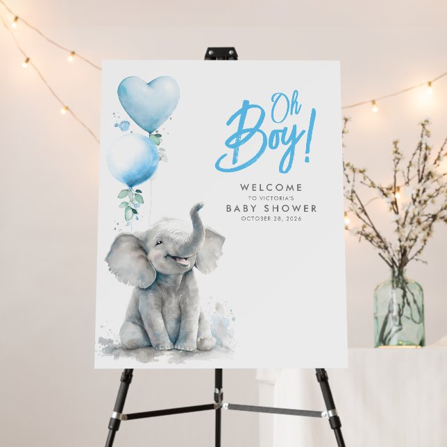 Oh Boy Little Elephant Baby Shower Welcome Sign (In Situ (Stand))