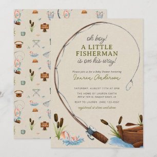 Oh Boy Little Fisherman Watercolor Baby Shower Invitation