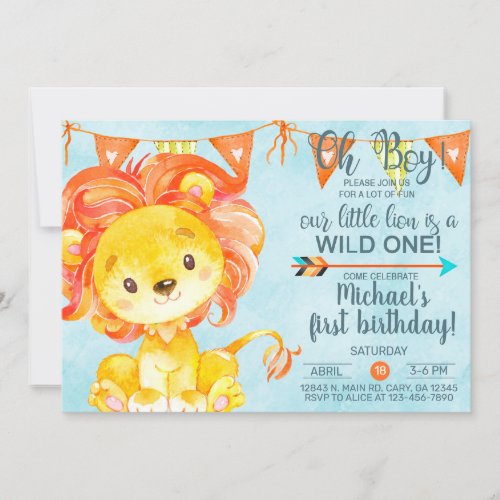 Oh boy little lion birthday invitation invite i invitation