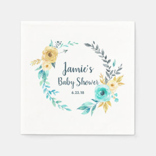 Oh Boy Little Man Baby Shower Boy Blue Teal Gray Paper Napkins