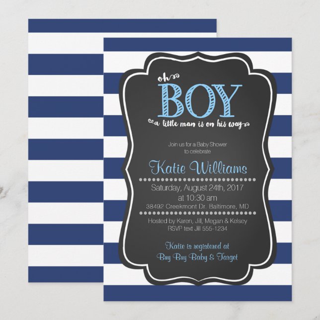 Oh Boy Little Man Baby Shower Invitation (Front/Back)