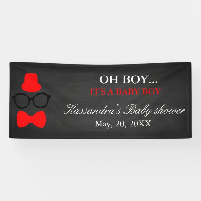 OH BOY! Little Man Bow Tie Baby Boy Shower Banner (Horizontal)