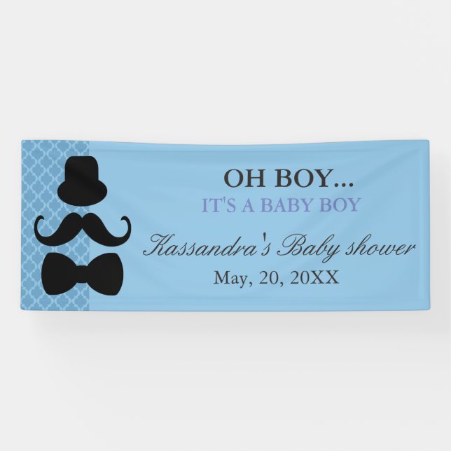 OH BOY! Little Man Mustache Baby Boy Shower Banner (Horizontal)