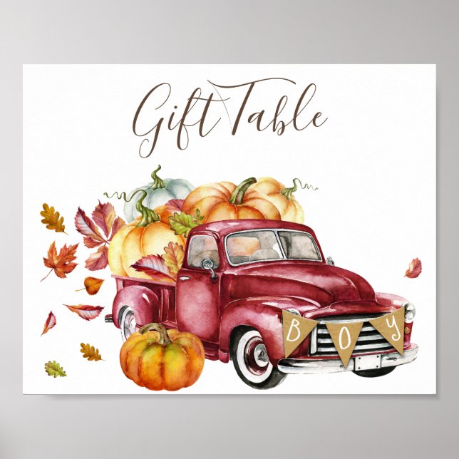 Oh Boy Little Pumpkin Fall Baby Shower Gift Table Poster (Front)