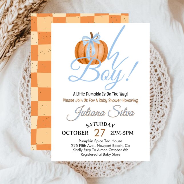 Oh Boy Little Pumpkin is On The Way Baby Shower Invitation (Creator Uploaded)