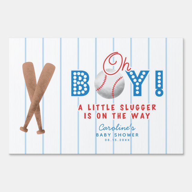 Oh Boy Little Slugger Baseball Baby Shower Sign (Front)