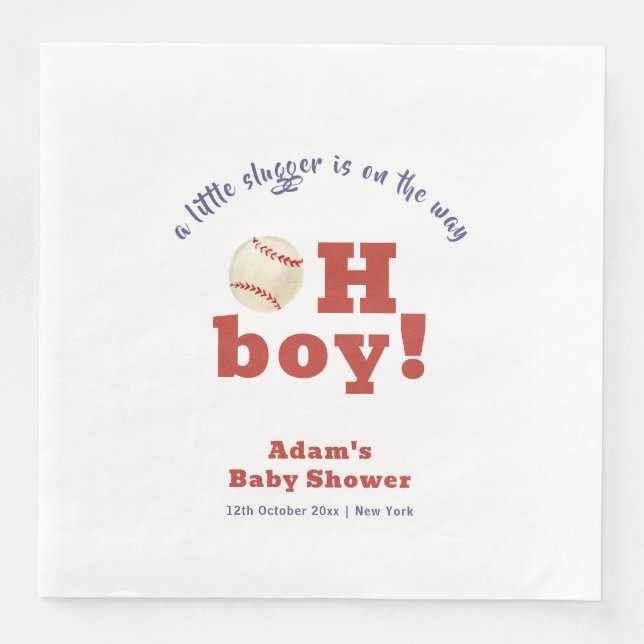 Oh Boy Little Slugger Baseball Sport Baby Shower  Paper Dinner Napkins (Front)