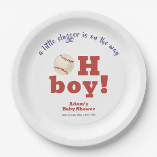 Oh Boy Little Slugger Baseball Sport Baby Shower Paper Plates