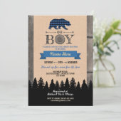 Oh Boy Lumberjack Baby Shower Blue Bear Invite (Standing Front)