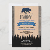 Oh Boy Lumberjack Baby Shower Blue Bear Invite (Front)