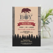 Oh Boy Lumberjack Baby Shower Red Bear Invite (Standing Front)