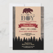 Oh Boy Lumberjack Baby Shower Red Bear Invite (Front)