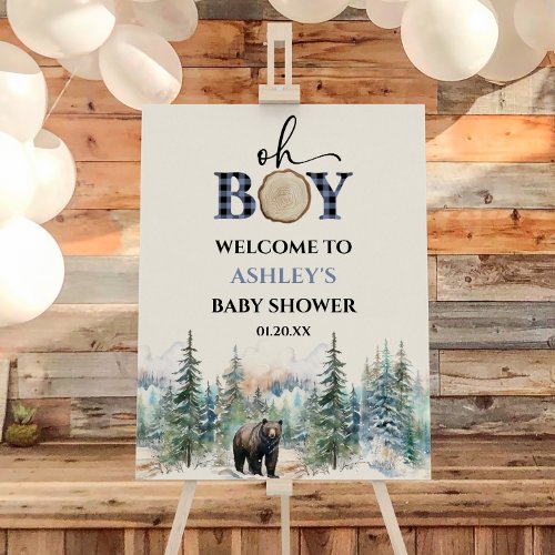 Oh Boy Lumberjack Bear Baby Shower Welcome Sign