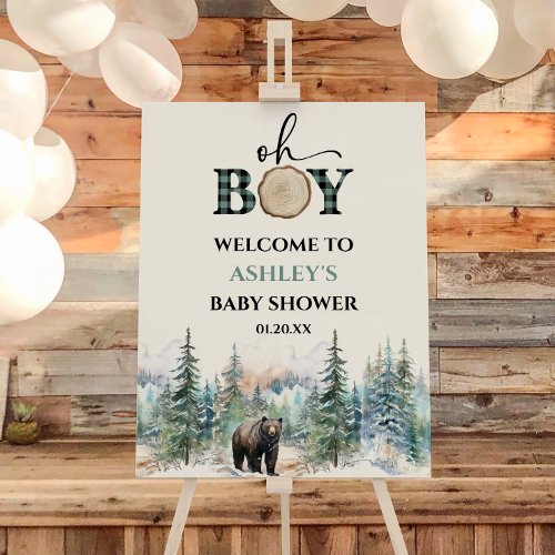 Oh Boy Lumberjack Bear Baby Shower Welcome Sign