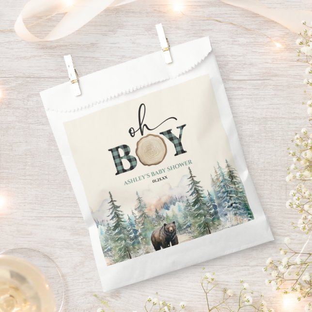 Oh Boy Lumberjack Woodland Forest Bear Baby Shower Favor Bag (Clipped)