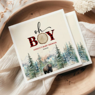 Oh Boy Lumberjack Woodland Forest Bear Baby Shower Napkins