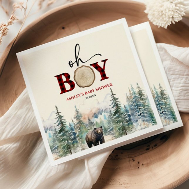 Oh Boy Lumberjack Woodland Forest Bear Baby Shower Napkins (Creator Uploaded)