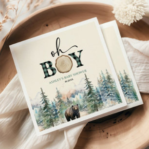 Oh Boy Lumberjack Woodland Forest Bear Baby Shower Napkins