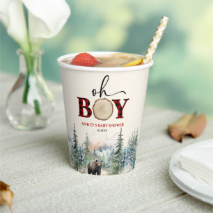Oh Boy Lumberjack Woodland Forest Bear Baby Shower Paper Cups