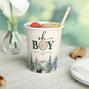 Oh Boy Lumberjack Woodland Forest Bear Baby Shower Paper Cups
