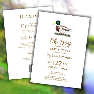 Oh Boy Mallard Duck Baby Shower QR Code  Invitation