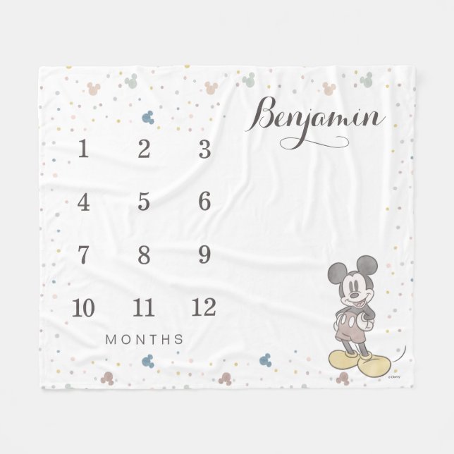 Oh Boy - Mickey Mouse Baby Monthly Milestone Fleece Blanket (Front (Horizontal))
