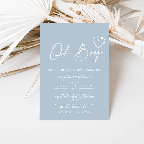 Oh Boy Minimalist Modern Baby Shower Invitation