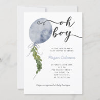 Oh Boy Modern Blue Balloon Baby Shower Invitation