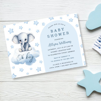 Oh Boy | Modern Blue Elephant Boy Baby Shower Invitation